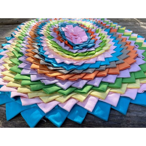 Vintage 1960s Linen Fabric Pleated Rag Accent Oval Rug MOD - Picture 10 of 16